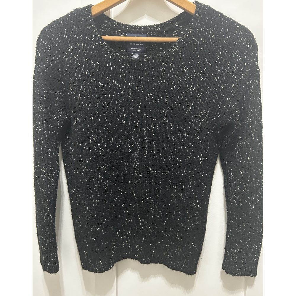 American Eagle Vintage‎ Boyfriend Sweater Black Medium Tan Long Sleeve Casual